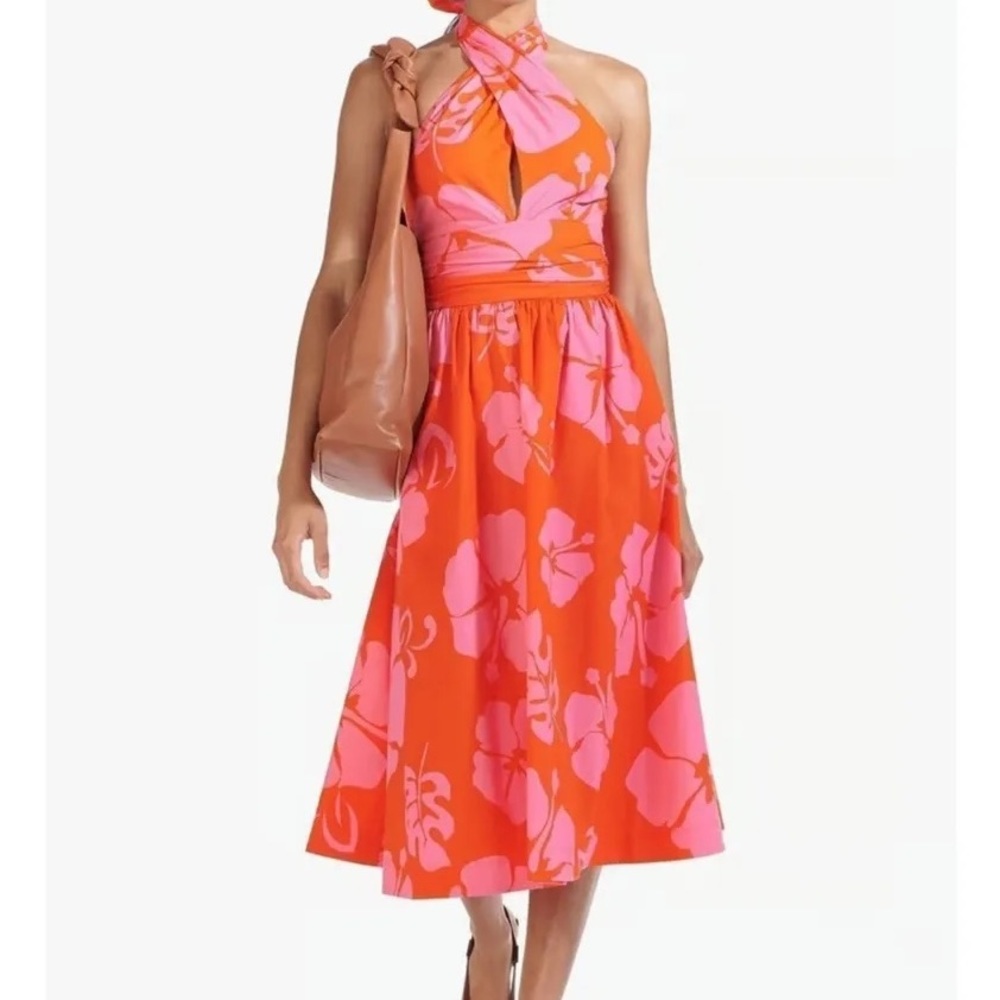 Staud Moana hibiscus flower print halter dress 0